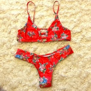 *NWT* ROMWE Red Floral Bikini